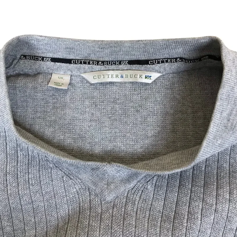 Cutter & Buck Sweater Men’s Large Gray V-Neck Preppy Casual Pullover Cotton